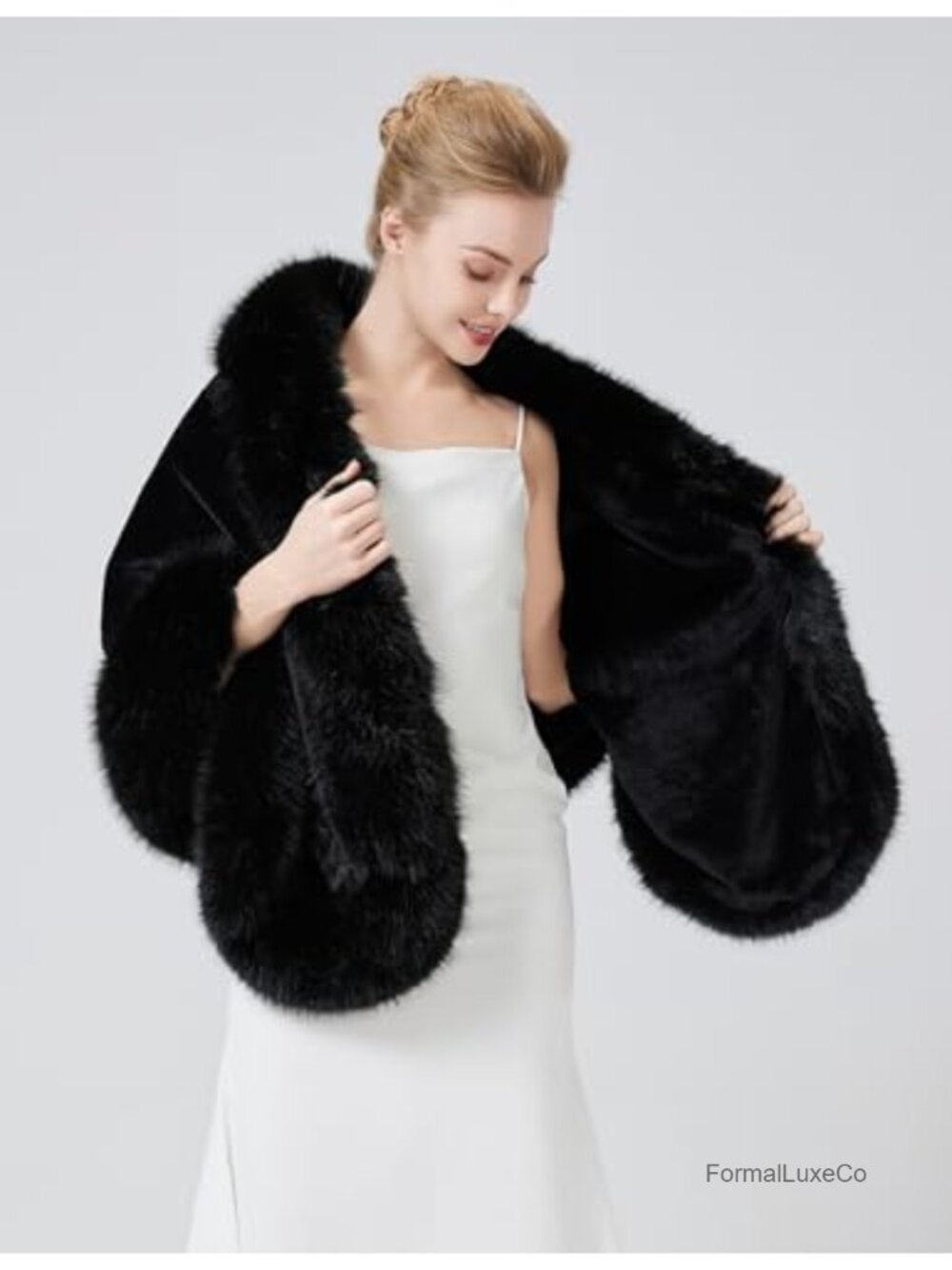 Faux Fur Shawl Wrap Stole for Bridal Wedding Bridesmaid Cape Bridal Shower - Picture 3 of 6